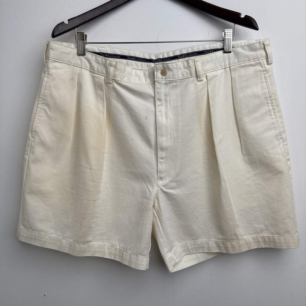 VTG Polo Ralph Lauren Chino Shorts Mens 40 White Double Pleated Walking Casual